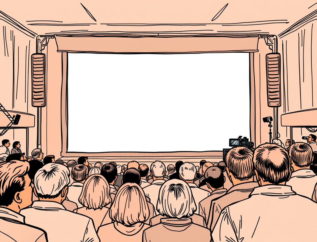 Audience and industry members watching a film premiere at a major film festival screening