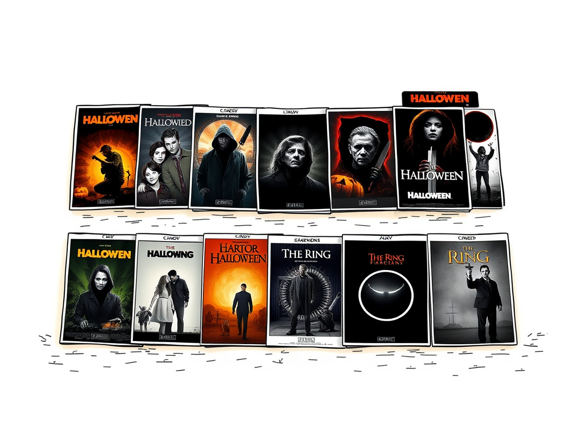 Multiple installments from a horror film franchise arranged in sequence.