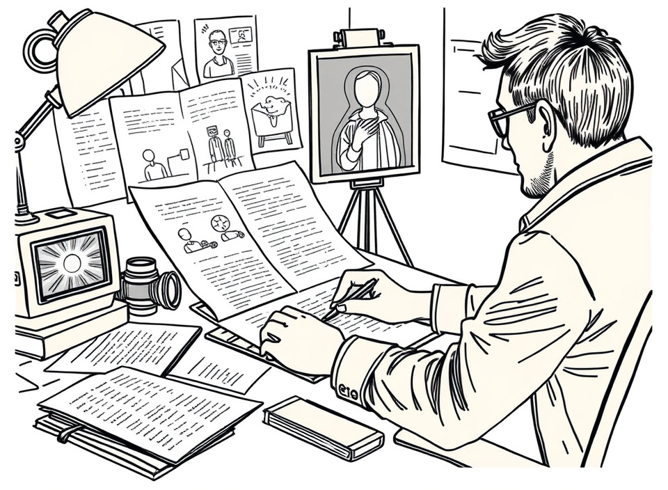 Critic writing a review of a film release at a workspace
