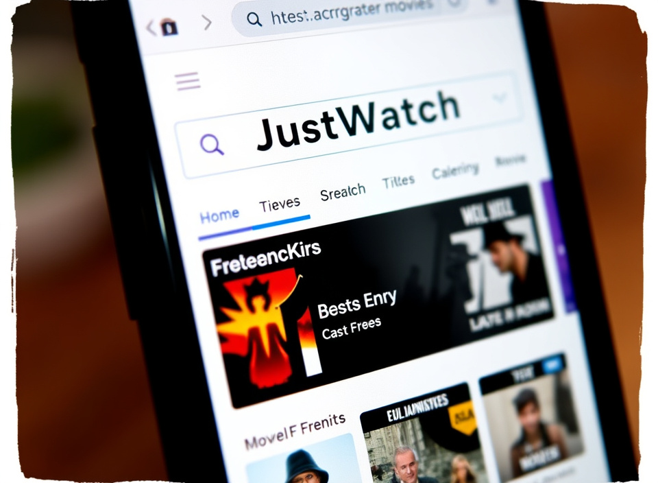 Smartphone displaying JustWatch movie search results showing free streaming options