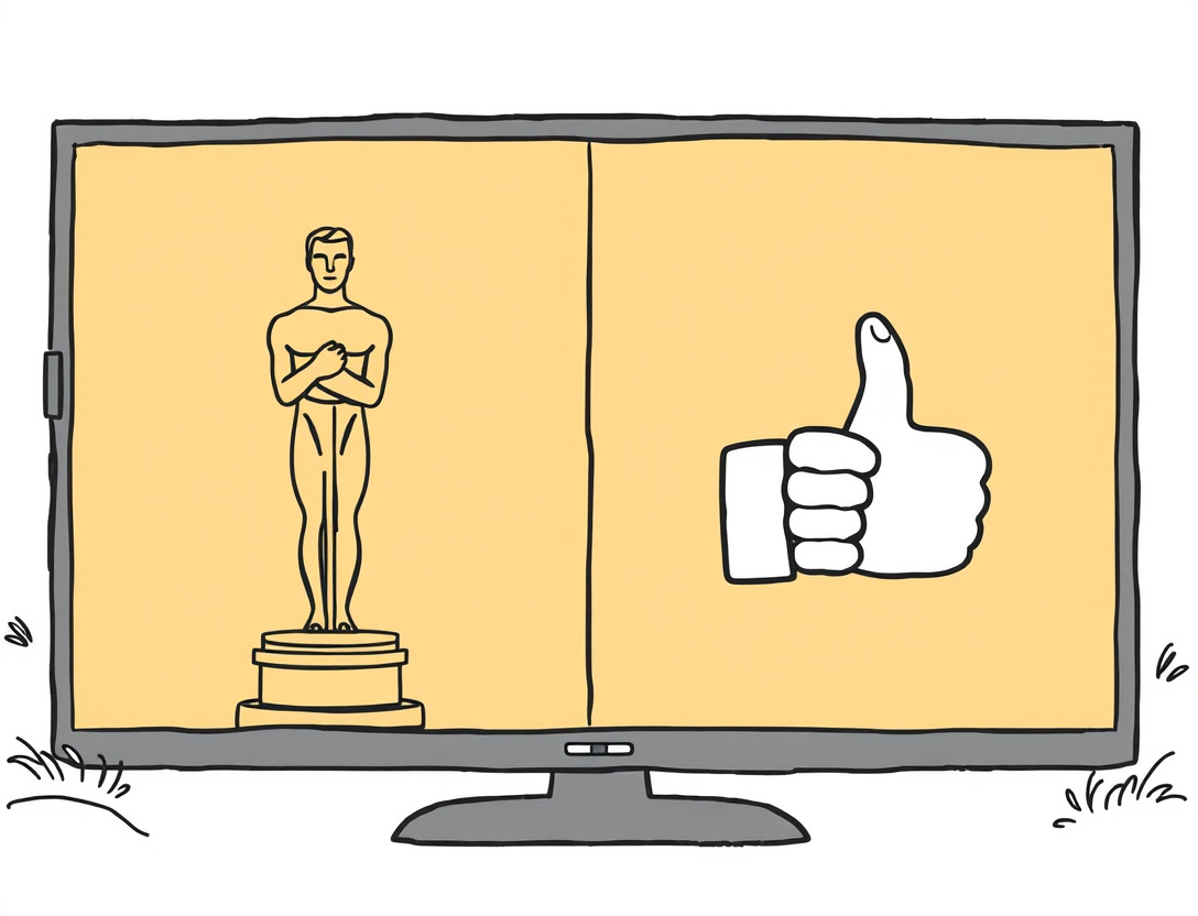 Oscar award and rating icon side by side, representing film quality signals